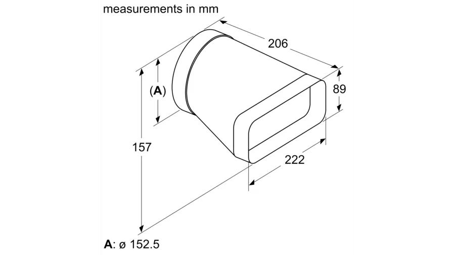 Adapter duct 150 mm round-flat - Morgans Kitchens & Bedrooms