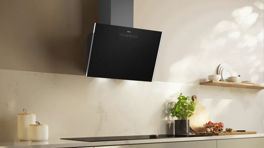 N 30 Wall-mounted cooker hood - 60cm - Clear Glass Black Printed - Morgans Kitchens & Bedrooms