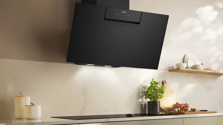 N 50 Wall-mounted cooker hood - 80cm - Clear Glass Black Printed - Morgans Kitchens & Bedrooms