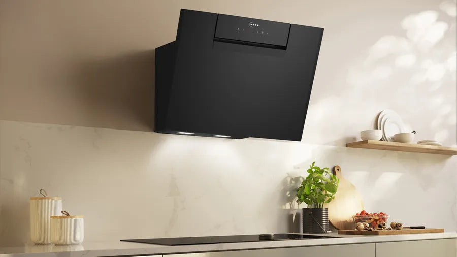 N 50 Wall-mounted cooker hood - 60cm - Clear Glass Black Printed - Morgans Kitchens & Bedrooms