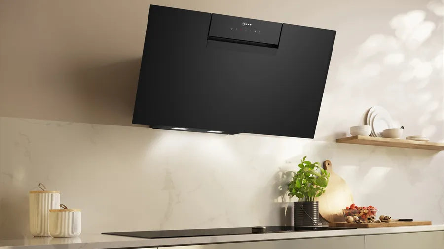 N 50 Wall-mounted cooker hood - 80cm - Clear Glass Black Printed - Morgans Kitchens & Bedrooms